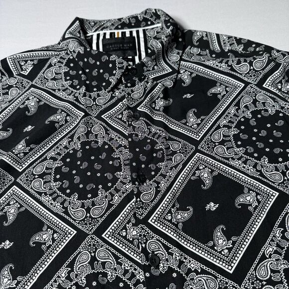 Cactus Man Ricky Singh Mens Shirt Large Black White Paisley Bandana Print Spring - Picture 5 of 11
